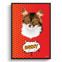 Dash Custom Pop Art Style Cat Portrait -  Framed & Un-framed Pet illustration print from photo