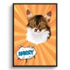 Orange blast Custom Pop Art Style Cat Portrait - Framed & Un-framed Pet illustration print from photo 2 retro pop art pet portrait cat orange blast print front view white