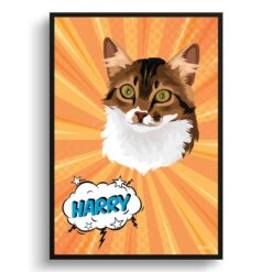 Orange blast Custom Pop Art Style Cat Portrait -  Framed & Un-framed Pet illustration print from photo