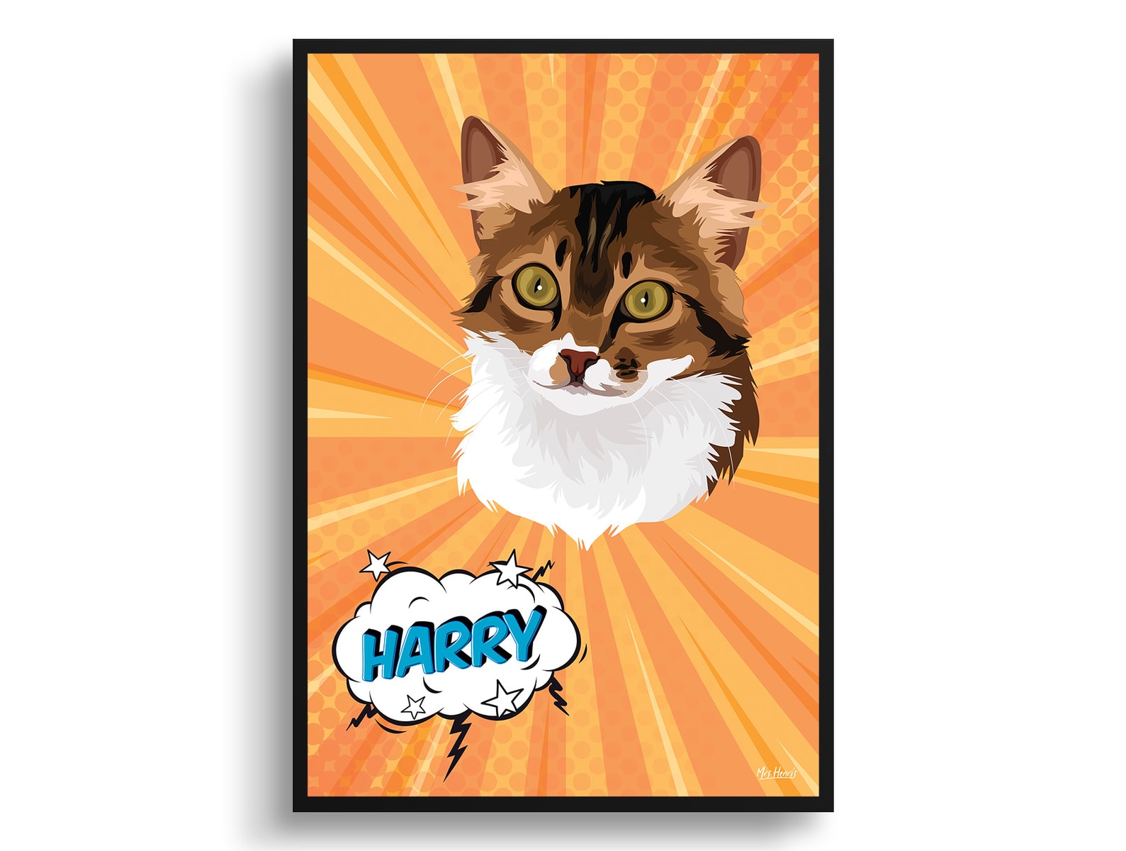 Orange blast Custom Pop Art Style Cat Portrait - Framed & Un-framed Pet illustration print from photo 3 Orange blast Custom Pop Art Style Cat Portrait - Framed & Un-framed Pet illustration print from photo