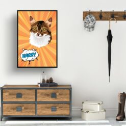 Orange blast Custom Pop Art Style Cat Portrait - Framed & Un-framed Pet illustration print from photo 15 retro pop art pet portrait cat orange blast print hall