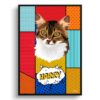Patchwork Custom Pop Art Style Cat Portrait - Framed & Un-framed Pet illustration print from photo 1 retro pop art pet portrait cat patchwork print front view white