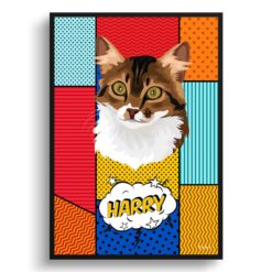 Patchwork Custom Pop Art Style Cat Portrait -  Framed & Un-framed Pet illustration print from photo