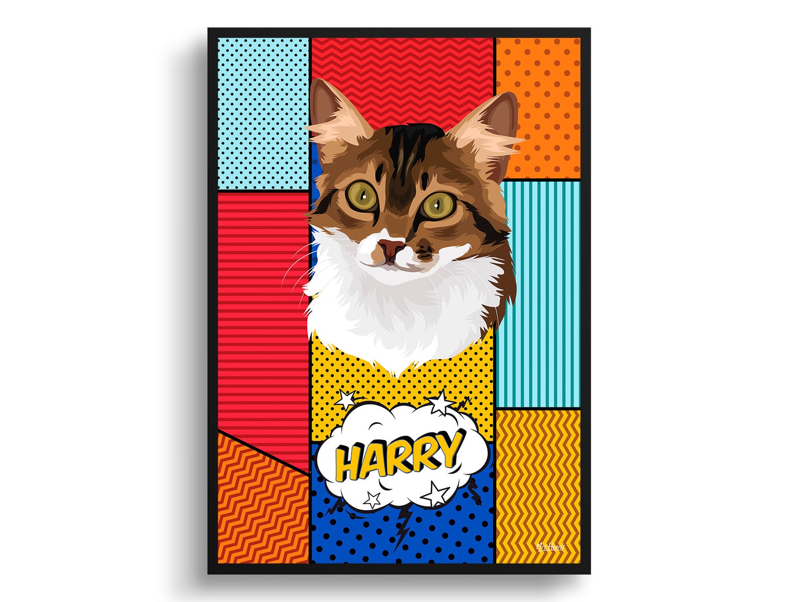 Patchwork Custom Pop Art Style Cat Portrait - Framed & Un-framed Pet illustration print from photo 3 Patchwork Custom Pop Art Style Cat Portrait - Framed & Un-framed Pet illustration print from photo