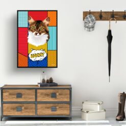 Patchwork Custom Pop Art Style Cat Portrait - Framed & Un-framed Pet illustration print from photo 15 retro pop art pet portrait cat patchwork print hall