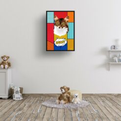 Patchwork Custom Pop Art Style Cat Portrait - Framed & Un-framed Pet illustration print from photo 16 retro pop art pet portrait cat patchwork print kids room