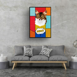 Patchwork Custom Pop Art Style Cat Portrait - Framed & Un-framed Pet illustration print from photo 17 retro pop art pet portrait cat patchwork print living room