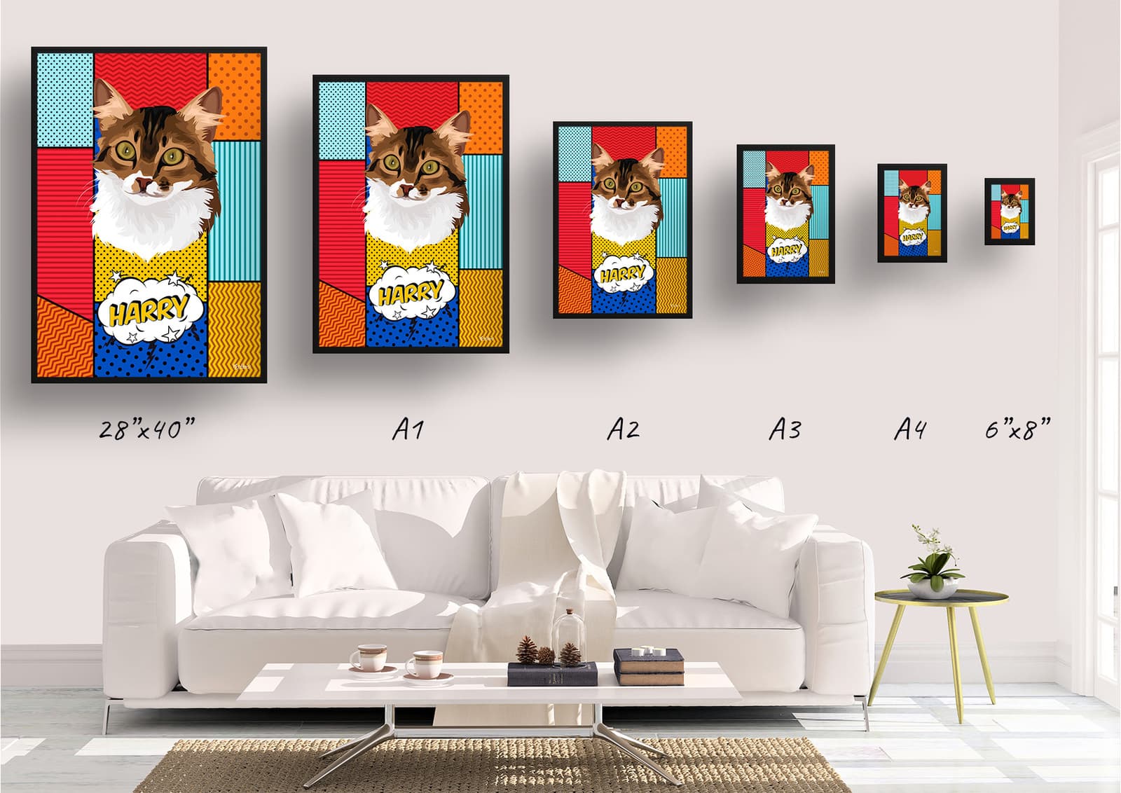 Patchwork Custom Pop Art Style Cat Portrait - Framed & Un-framed Pet illustration print from photo 11 Patchwork Custom Pop Art Style Cat Portrait - Framed & Un-framed Pet illustration print from photo - Image 9