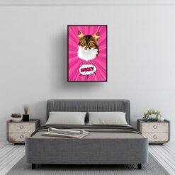 Pink splash Custom Pop Art Style Cat Portrait - Framed & Un-framed Pet illustration print from photo 12 retro pop art pet portrait cat pink splash print bedroom