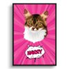 Pink splash Custom Pop Art Style Cat Portrait - Framed & Un-framed Pet illustration print from photo 1 retro pop art pet portrait cat pink splash print front view white