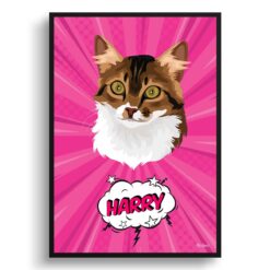 Pink splash Custom Pop Art Style Cat Portrait -  Framed & Un-framed Pet illustration print from photo