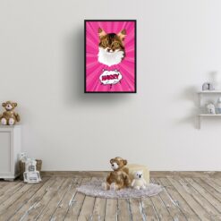 Pink splash Custom Pop Art Style Cat Portrait - Framed & Un-framed Pet illustration print from photo 15 retro pop art pet portrait cat pink splash print kids room