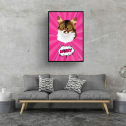 Pink splash Custom Pop Art Style Cat Portrait - Framed & Un-framed Pet illustration print from photo 16 retro pop art pet portrait cat pink splash print living room