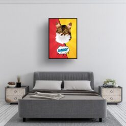 Red yellow split Custom Pop Art Style Cat Portrait - Framed & Un-framed Pet illustration print from photo 13 retro pop art pet portrait cat red yellow split print bedroom