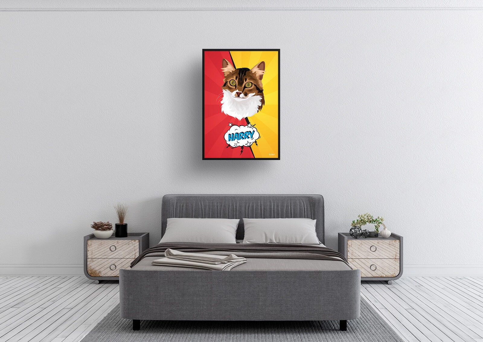 Red yellow split Custom Pop Art Style Cat Portrait - Framed & Un-framed Pet illustration print from photo 5 Red yellow split Custom Pop Art Style Cat Portrait - Framed & Un-framed Pet illustration print from photo - Image 3