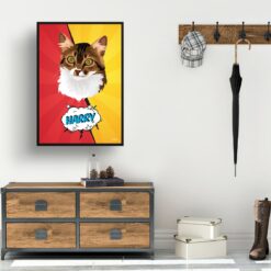 Red yellow split Custom Pop Art Style Cat Portrait - Framed & Un-framed Pet illustration print from photo 15 retro pop art pet portrait cat red yellow split print hall