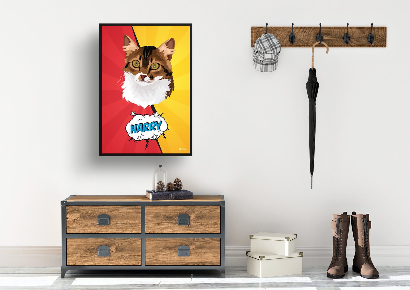 Red yellow split Custom Pop Art Style Cat Portrait - Framed & Un-framed Pet illustration print from photo 7 Red yellow split Custom Pop Art Style Cat Portrait - Framed & Un-framed Pet illustration print from photo - Image 5