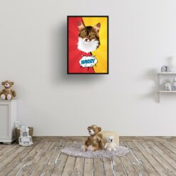 Red yellow split Custom Pop Art Style Cat Portrait - Framed & Un-framed Pet illustration print from photo 16 retro pop art pet portrait cat red yellow split print kids room