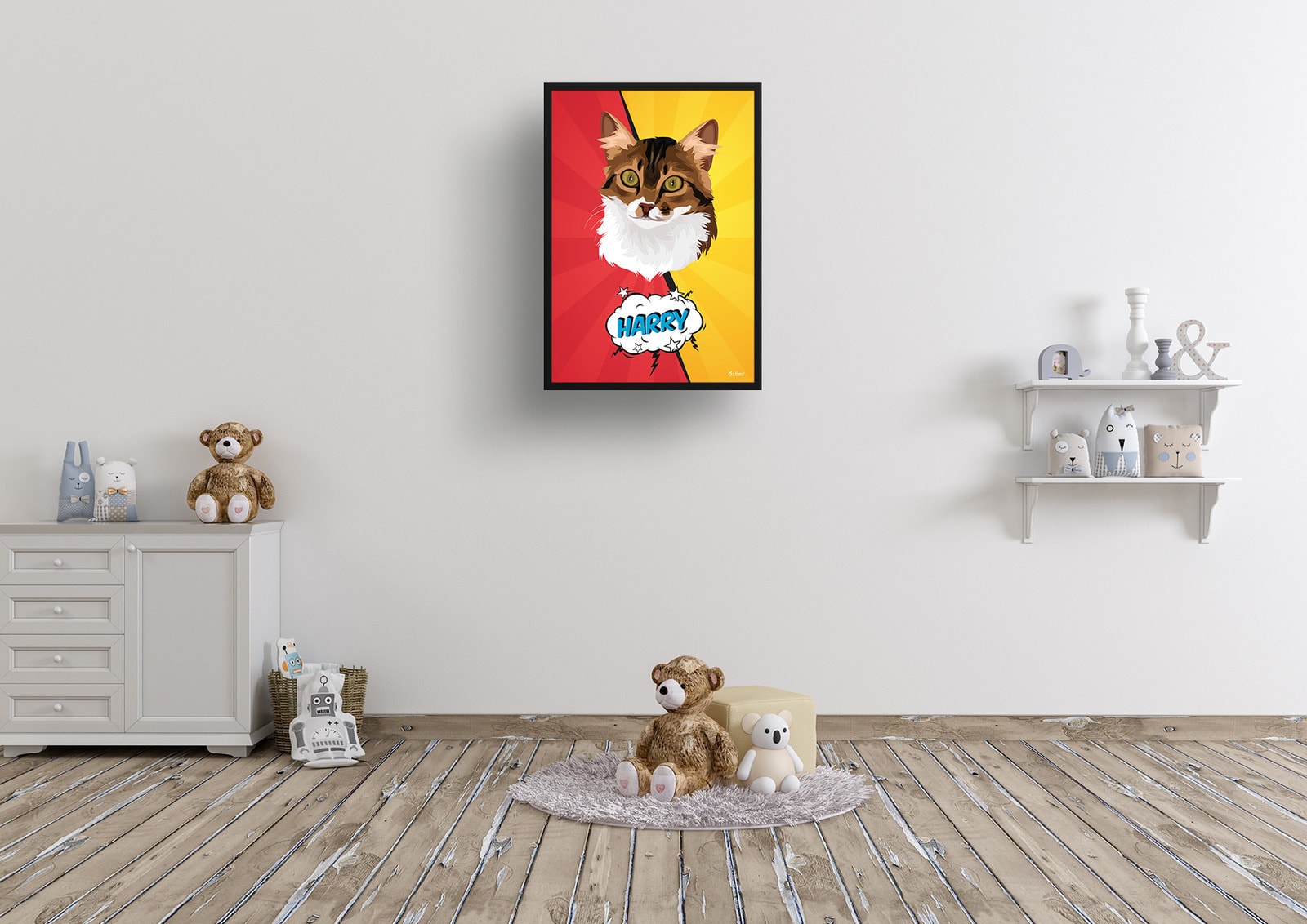 Red yellow split Custom Pop Art Style Cat Portrait - Framed & Un-framed Pet illustration print from photo 8 Red yellow split Custom Pop Art Style Cat Portrait - Framed & Un-framed Pet illustration print from photo - Image 6
