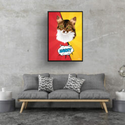 Red yellow split Custom Pop Art Style Cat Portrait - Framed & Un-framed Pet illustration print from photo 17 retro pop art pet portrait cat red yellow split print living room