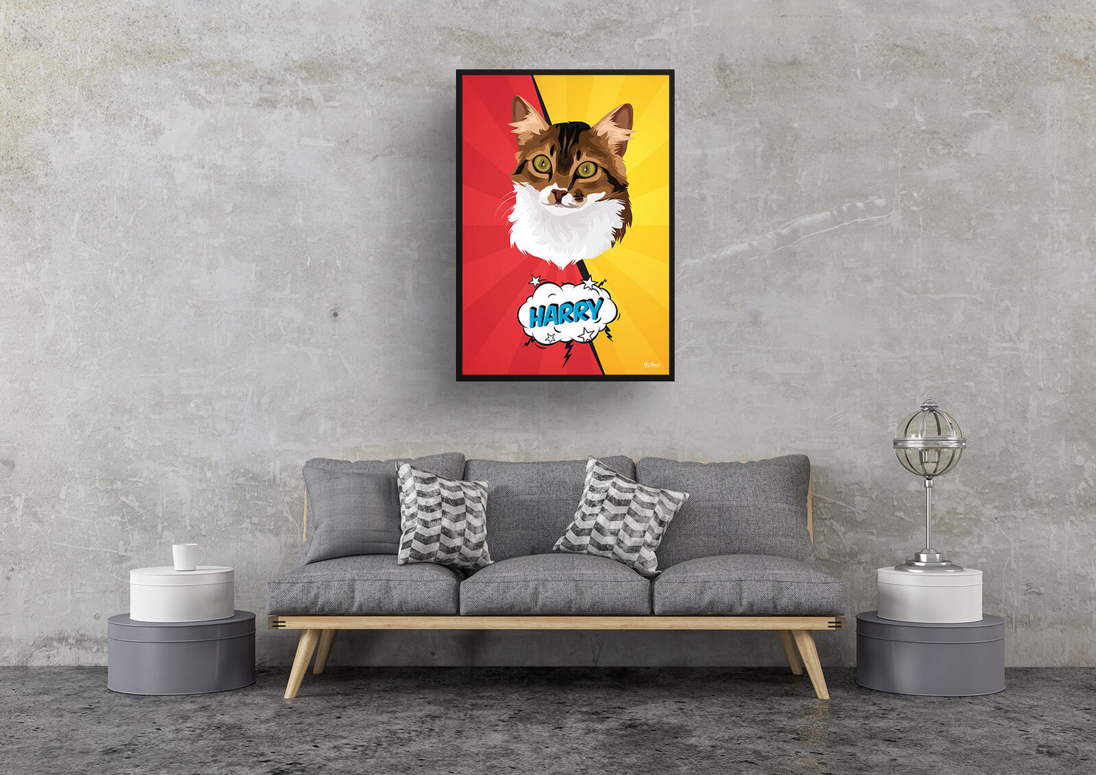 Red yellow split Custom Pop Art Style Cat Portrait - Framed & Un-framed Pet illustration print from photo 9 Red yellow split Custom Pop Art Style Cat Portrait - Framed & Un-framed Pet illustration print from photo - Image 7