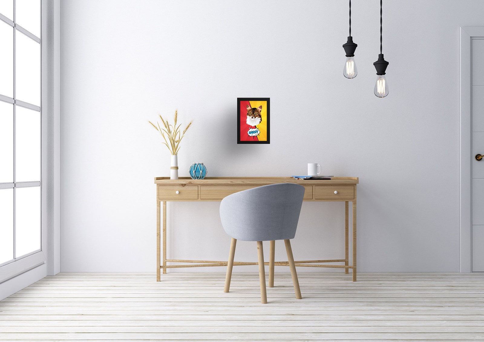 Red yellow split Custom Pop Art Style Cat Portrait - Framed & Un-framed Pet illustration print from photo 10 Red yellow split Custom Pop Art Style Cat Portrait - Framed & Un-framed Pet illustration print from photo - Image 8