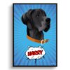 retro pop art pet portrait dog blue blast print front view white