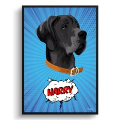 Blue blast Custom Pop Art Style Dog Portrait -  Framed & Un-framed Pet illustration print from photo