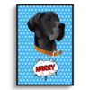Blue dots Custom Pop Art Style Dog Portrait - Framed & Un-framed Pet illustration print from photo 1 retro pop art pet portrait dog blue dots print front view white