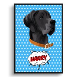 Blue dots Custom Pop Art Style Dog Portrait -  Framed & Un-framed Pet illustration print from photo