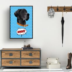 Blue dots Custom Pop Art Style Dog Portrait - Framed & Un-framed Pet illustration print from photo 15 retro pop art pet portrait dog blue dots print hall