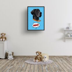 Blue dots Custom Pop Art Style Dog Portrait - Framed & Un-framed Pet illustration print from photo 16 retro pop art pet portrait dog blue dots print kids room
