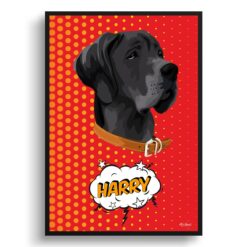Dash Custom Pop Art Style Dog Portrait -  Framed & Un-framed Pet illustration print from photo