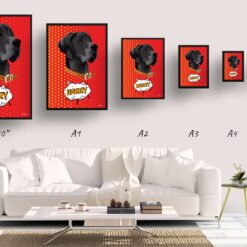 retro pop art pet portrait dog dash print size comparison