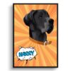 Orange blast Custom Pop Art Style Dog Portrait - Framed & Un-framed Pet illustration print from photo 1 retro pop art pet portrait dog orange blast print front view white