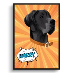 Orange blast Custom Pop Art Style Dog Portrait -  Framed & Un-framed Pet illustration print from photo