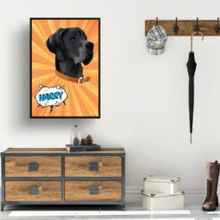 Orange blast Custom Pop Art Style Dog Portrait - Framed & Un-framed Pet illustration print from photo 15 retro pop art pet portrait dog orange blast print hall