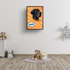 Orange blast Custom Pop Art Style Dog Portrait - Framed & Un-framed Pet illustration print from photo 16 retro pop art pet portrait dog orange blast print kids room