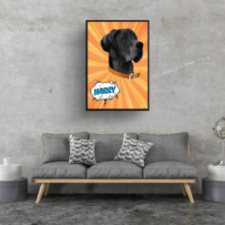 Orange blast Custom Pop Art Style Dog Portrait - Framed & Un-framed Pet illustration print from photo 17 retro pop art pet portrait dog orange blast print living room