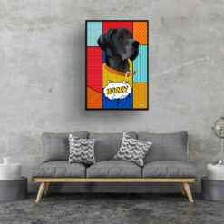 retro pop art pet portrait dog patchwork print living room