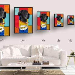 retro pop art pet portrait dog patchwork print size comparison