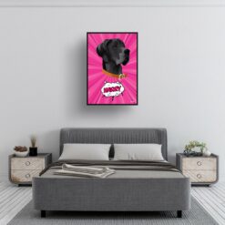 Pink splash Custom Pop Art Style Dog Portrait - Framed & Un-framed Pet illustration print from photo 12 retro pop art pet portrait dog pink splash print bedroom