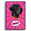 retro pop art pet portrait dog pink splash print front view white