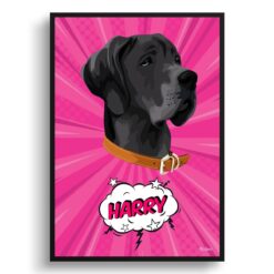 Pink splash Custom Pop Art Style Dog Portrait -  Framed & Un-framed Pet illustration print from photo