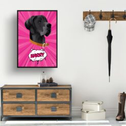 Pink splash Custom Pop Art Style Dog Portrait - Framed & Un-framed Pet illustration print from photo 14 retro pop art pet portrait dog pink splash print hall