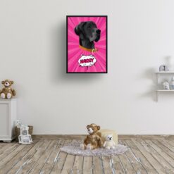 Pink splash Custom Pop Art Style Dog Portrait - Framed & Un-framed Pet illustration print from photo 15 retro pop art pet portrait dog pink splash print kids room