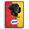 Red yellow split Custom Pop Art Style Dog Portrait - Framed & Un-framed Pet illustration print from photo 2 retro pop art pet portrait dog red yellow split print front view white