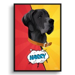 Red yellow split Custom Pop Art Style Dog Portrait -  Framed & Un-framed Pet illustration print from photo