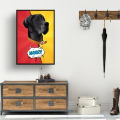 Red yellow split Custom Pop Art Style Dog Portrait - Framed & Un-framed Pet illustration print from photo 15 retro pop art pet portrait dog red yellow split print hall
