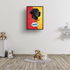 Red yellow split Custom Pop Art Style Dog Portrait - Framed & Un-framed Pet illustration print from photo 16 retro pop art pet portrait dog red yellow split print kids room